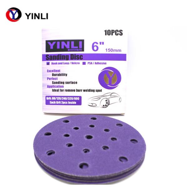 6 Inch 17 Holes PET Film Round Sandpaper Sandpaper Set Hook And Loop Sanding Disc