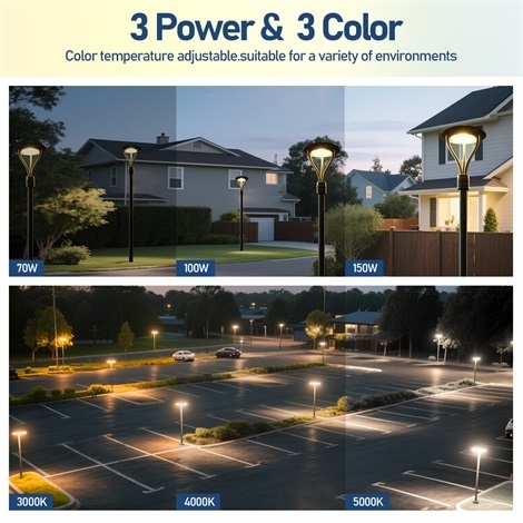 ETL Outdoor Parking Area Yard LED Post Top Light Us Stock IP65 Aluminum Steel Pole 30W 40W 60W 90W LED Garden Light