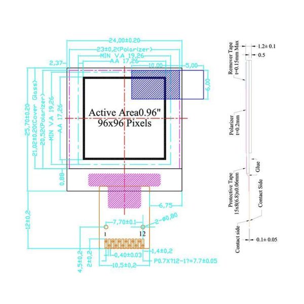 High Resolution OLED Display Module 12 Pin OLED Display 0.96 Inch Driver IC SSD1317