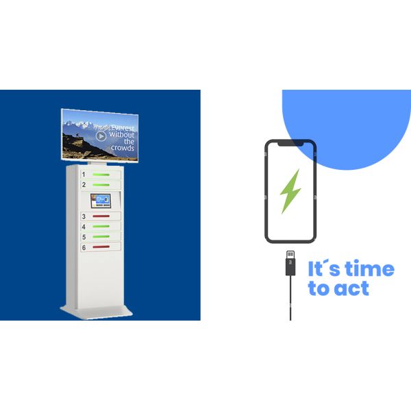 Quick Charge Support Self Service Kiosk Cell Phone Charging Stations With 43 Big Screen For Advertising