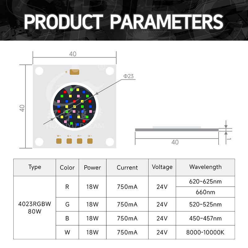 Constant Voltage 80W COB LED RRGBW Multi Colors Aquarium LED Red Deep Red Green Blue White Colors LED COB for Aquarium Lights
