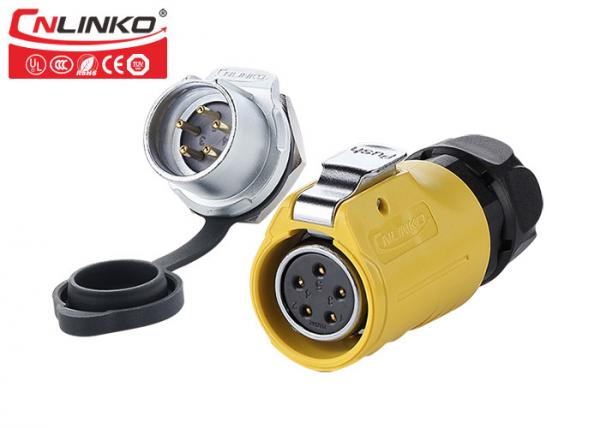 Quality Plastic 5 Pin Power Outdoor Waterproof Connectors ,  Yellow  Circular Waterproof Din Connector for sale