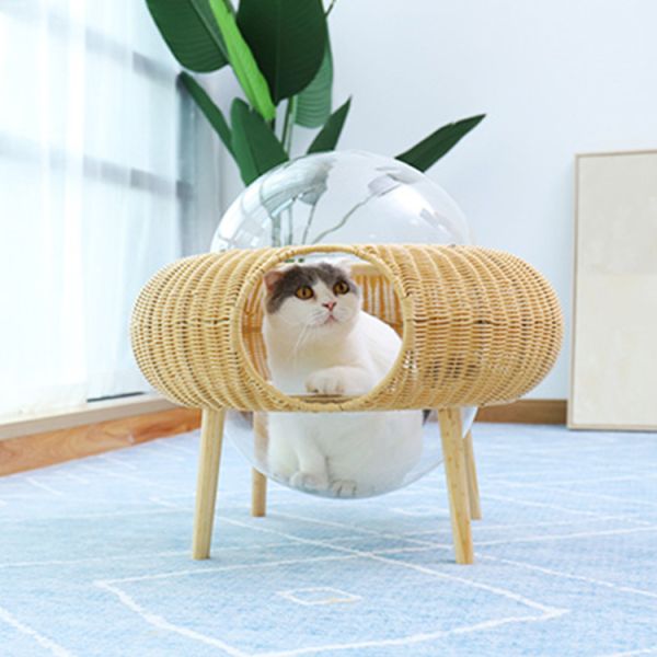 Hand Woven PP Rattan Cat Nest UFO Design Modern Pet Furniture