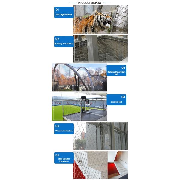 Flexible Inox Stainless Steel Wire Rope Mesh Knotted Ferruled