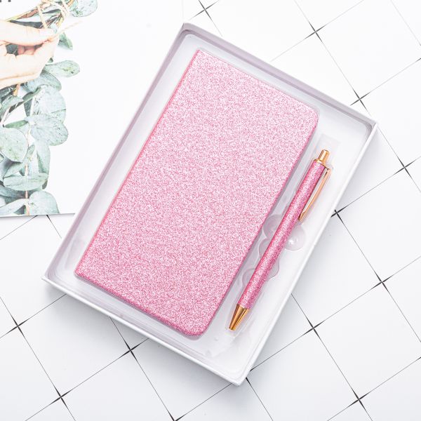 Daily Weekly Monthly Planner A6 Glitter Cover Notebook With Pen Set for Custom Girls Gift