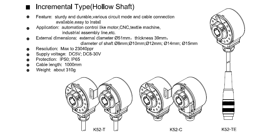 3 Phase Blind Hollow Shaft Incremental Encoder With Blind Hole
