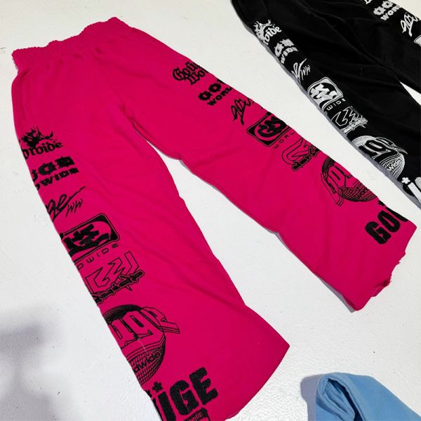 OEM Custom Print Logo Raw Hem 100 Cotton Heavyweight Stacked Flared Sweat Pants Track Pant Straight Legging Sweatpants Men
