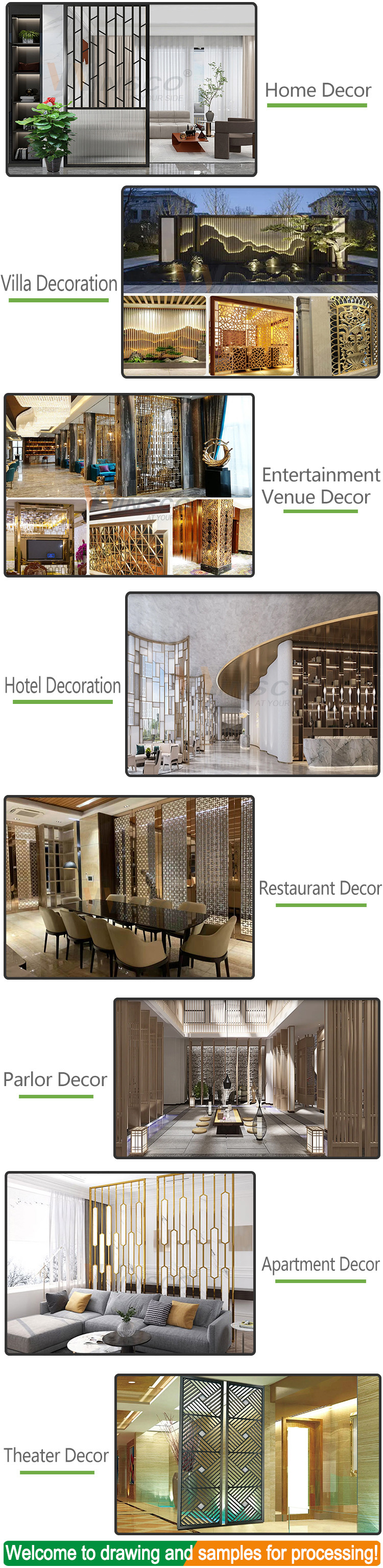 SS 201 304 316 Stainless Steel Screen Partition Custom Design For Bedroom Study