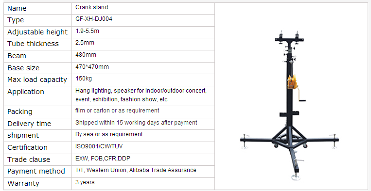 tripod line array speaker crank stand for truss