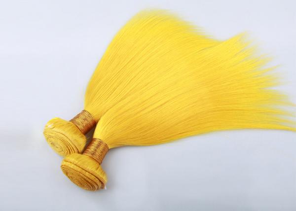 Customized Yellow Silk Straight 100% Human Hair Extensions Long Lasting Cuticle Aligned