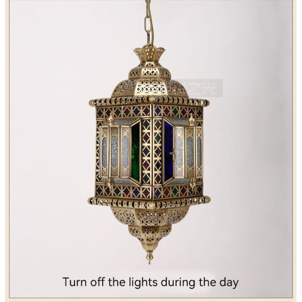 Stained Glass Copper Chandelier Interior Lighting Decoration Copper Glass Arab Muslim Vintage Style LED Copper Lamp
