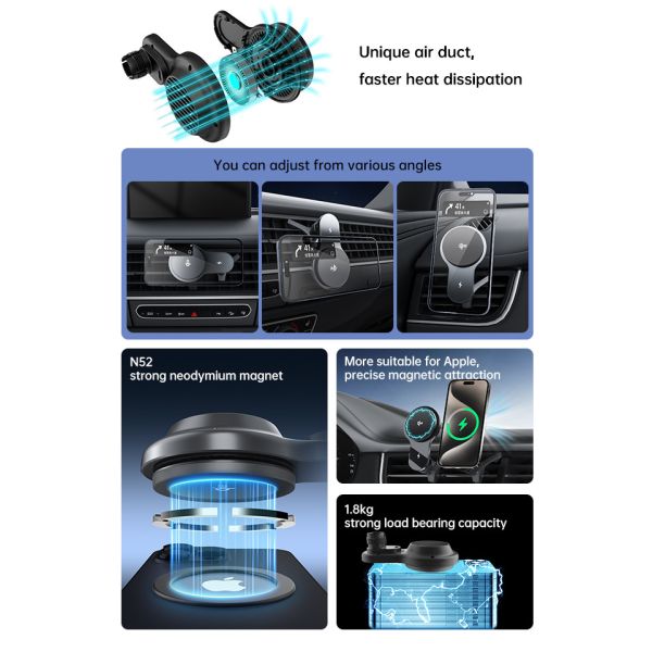 Ultra Thin Fan Cooling Magsafe Wireless Car Charger Q2 Customizable