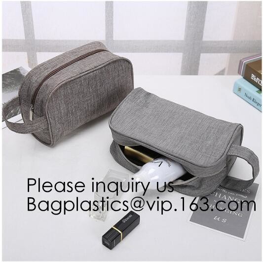 Cosmetic Toiletry Bag Mens Canvas Leather Travel Kit Wash Makeup Bag,organic cotton canvas makeup bag with zipper make-u