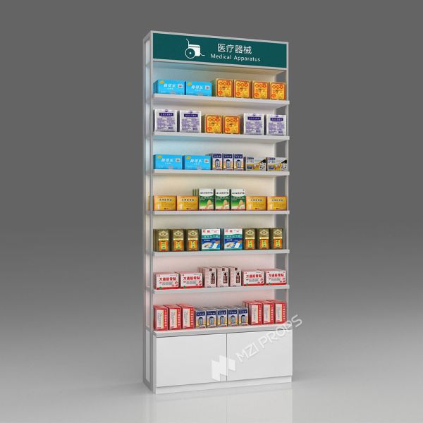 JYaS-YB-04 Professional Medical Style Medical Equipment Back Cabinet with White Glossy Boards and Aluminum Price Tag Slot