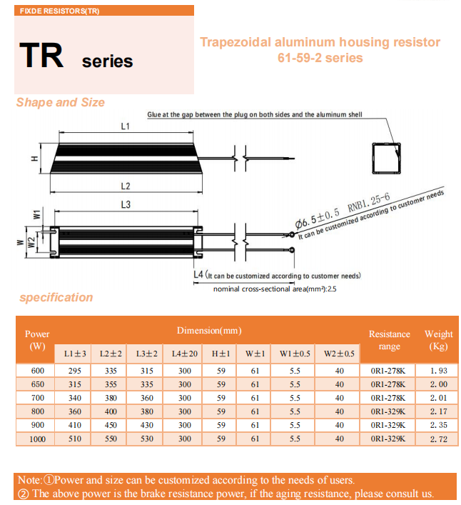 RXLG High Power Aluminum Housed Resistor 800W Braking Resistor