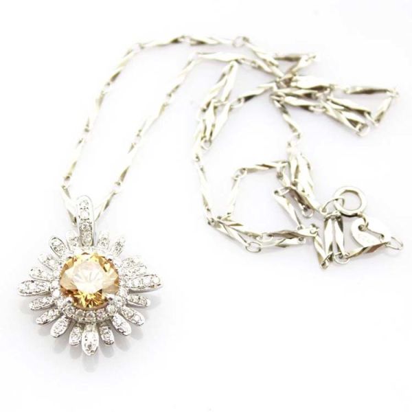 Sterling Silver 8mm Round Blue Topaz CZ Diamonds Pendant Necklace (P07)