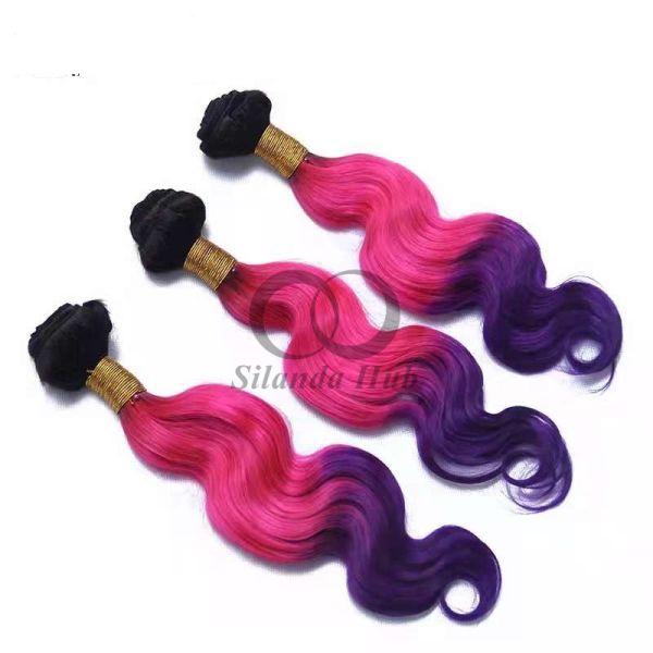 #T1B/Pink/Purple Body Wave Remy Human Hair Bundles Sew In Weave Bundles Brazilian Bundle Deals