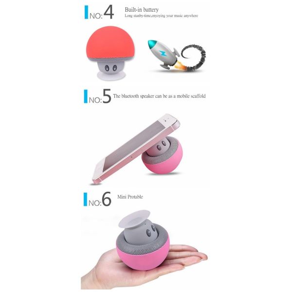 Hands Free Lovely Mushroom Wireless Bluetooth Speaker With Suction Cup