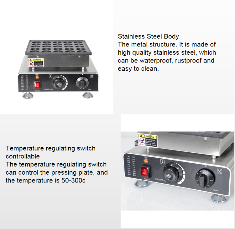 110V Commercial Waffle Maker Machine with Temperature Range of 50-300C and Compact Design