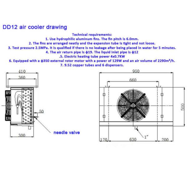 DD12 Hydrophilic Aluminum Fin Air Cooler Evaporator Coil With Hinges Evaporator With Expansion Valve Evaporator For Cold Room