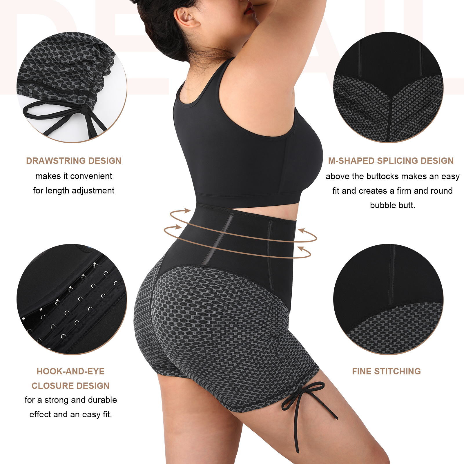 HEXIN Summer Neoprene High Waist Trainer Shorts for Medium Control Weaving Method