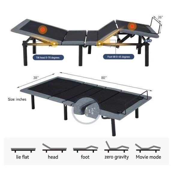 Easy Assembly Electric Adjustable Beds Zero Gravity Sleep Smart Bed