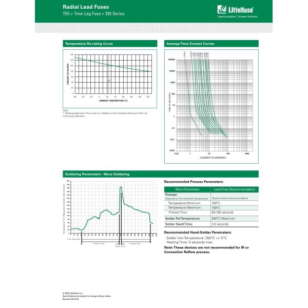 392 Series Radial Lead 250V Rated TE5 Time - Lag Subminiature Fuse 280mA-6.3A VDE UL PSE CQC KC SEMKO