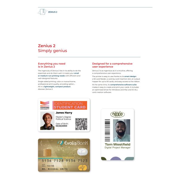 Evolis Zenius 2 Card Printer with 300 Dpi Resolution Single-sided Printing and USB 2.0 Connectivity