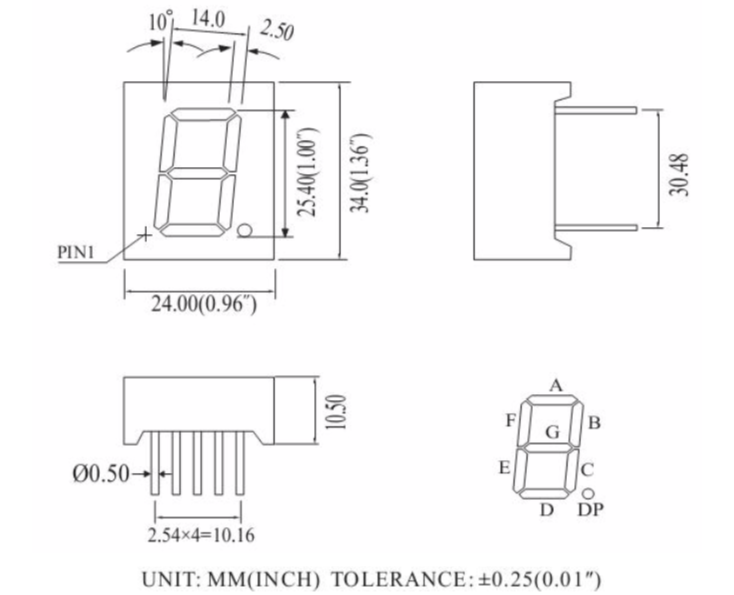 25.4mm 7 Segment Display