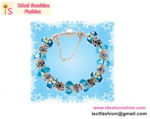 China 925 sterling Silver charm  European beads Bracelet beads jewelry blue beads with flower wholesale