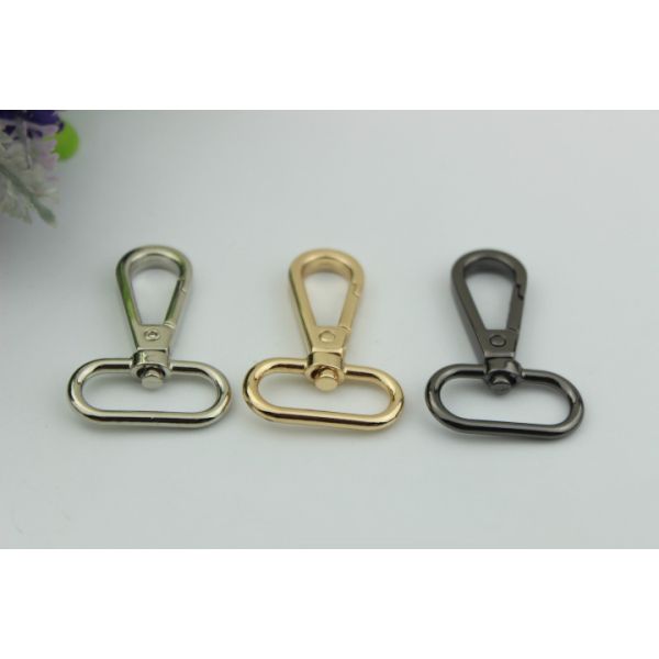 Custom-made zinc alloy metal gold 13 mm round & 20 mm oval eye bolt snap hooks with hanging plating
