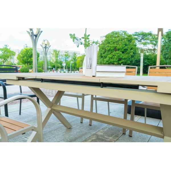 9 Pieces Plastic Wood Outdoor Restaurant Garden Tables Chairs Outdoor Furniture Patio Dinning Table Patio Furniture