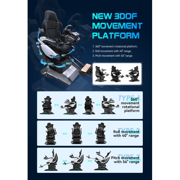 Arcade 3dof Racing Simulator Driving Chair Seat Bracket Pedals Game Machine