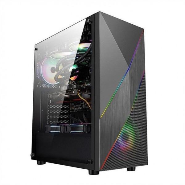 ETEK - PC Mid Tower Case Irregular and Mesh Front Panel with ARGB LED Strip