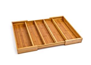 5 Large Compartment Adjustable Bamboo Storage Organizer Cutlery Drawer Tray