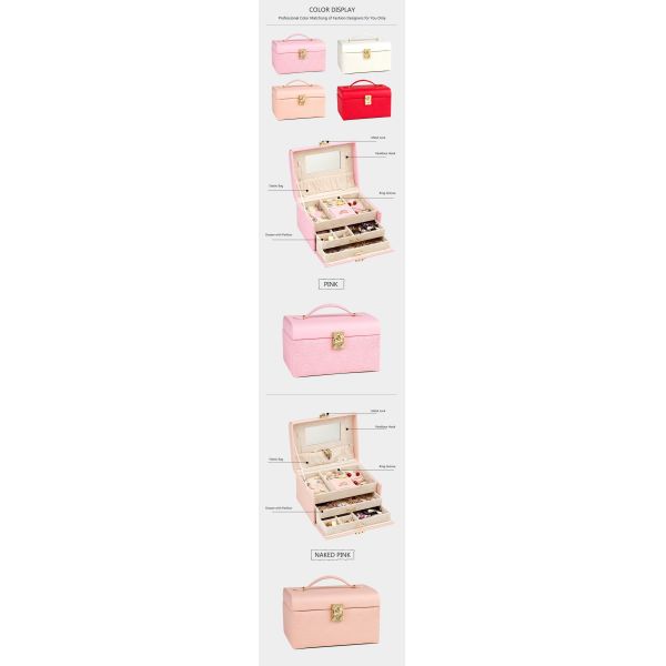3 Tier Portable Travel Jewelry Case , Lockable Portable Earring Display Cases Synthetic Leather