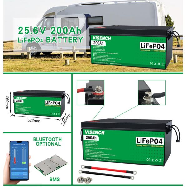 Visench Rechargeable Custom LiFePO4 Battery Pack 24V 200Ah 5120Wh 3000 Cycles