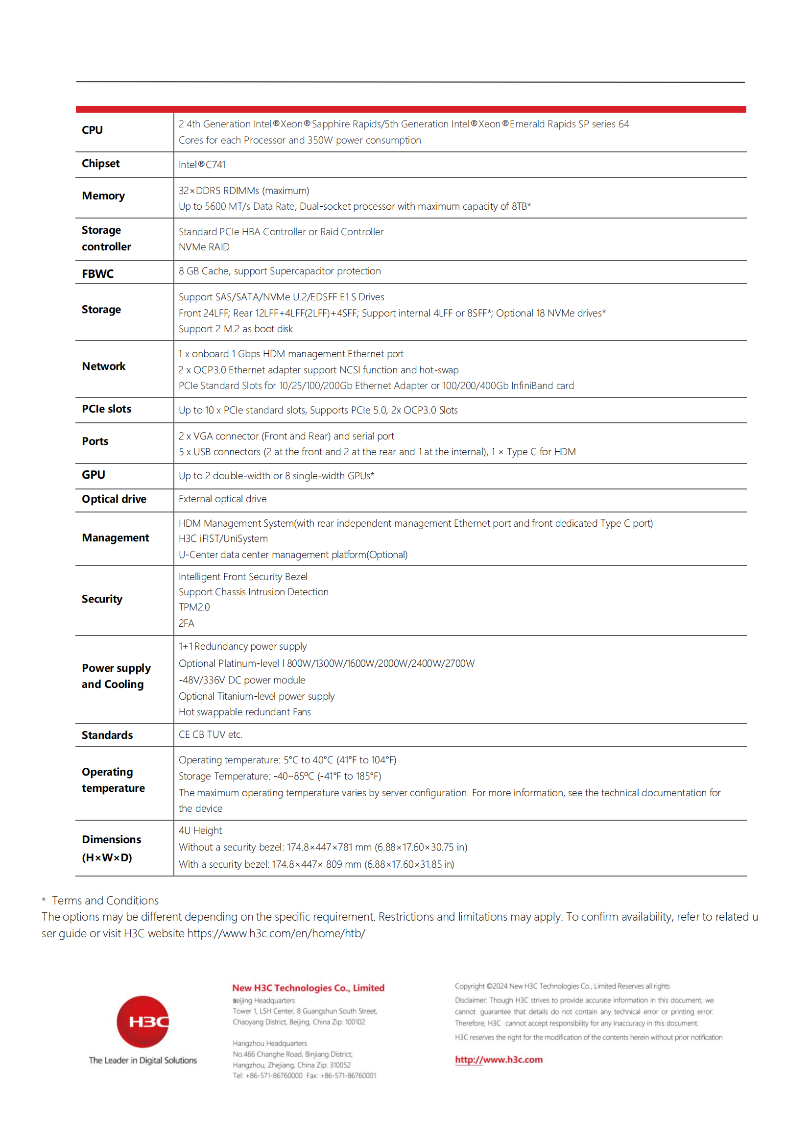 1.5TB R4300 G6 2U Rack Server with 4 x 1G RJ45 Ports
