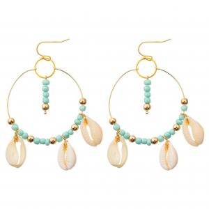 China Rice Beads Dangle Tassel Earrings Round Pearl Shell Enamel Hoop Earrings For Women on sale