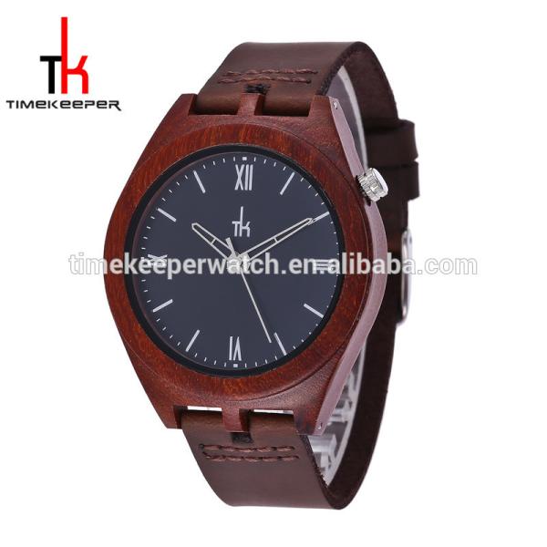 Quality Made out of Red sandal wood 100% nature wooden case with custom dial leather watch strap for sale