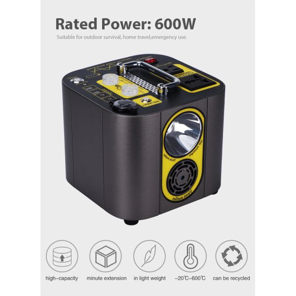 Portable Power Station 467wh 126ah 8650 Lithium Battery Supply 600W Peak 1000W with USB Type C Quick Charge for CPAP Camping Outdoor Home