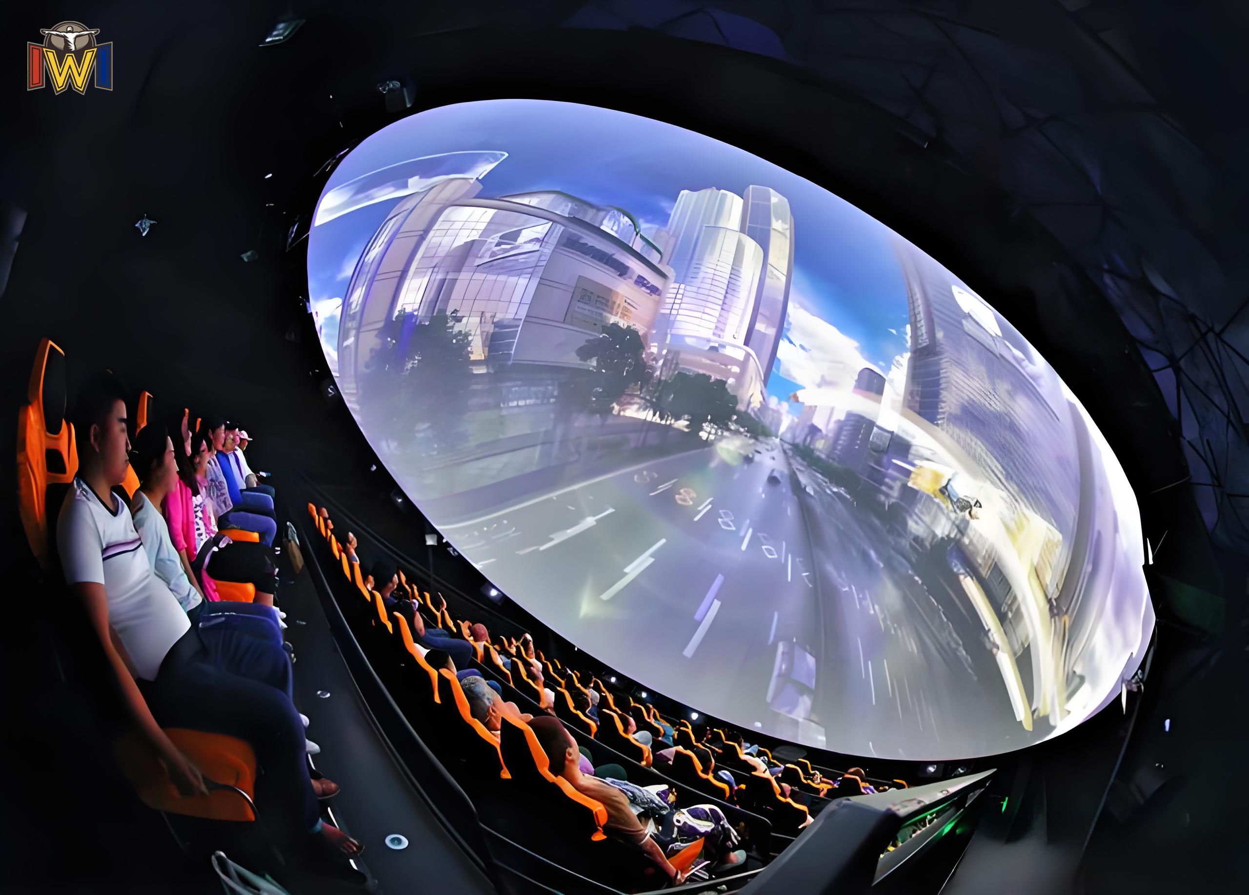 VR Dome Cinema High-Performance 4D 9D Flying Cinema With CE / Rohs for Theme Parks and Curved Screen Theaters