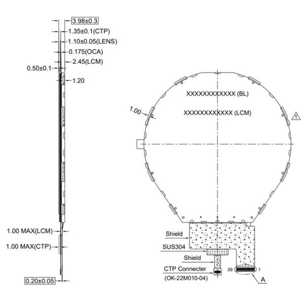 PCAP TFT Display 3.4 Inch Round LCD 3-Lane Mipi Interface 800x800 Dots With CTP