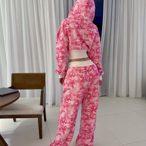 China Custom Camouflage Embroidery Ladies Tracksuit Set Matching Hoodie And Sweatpants wholesale