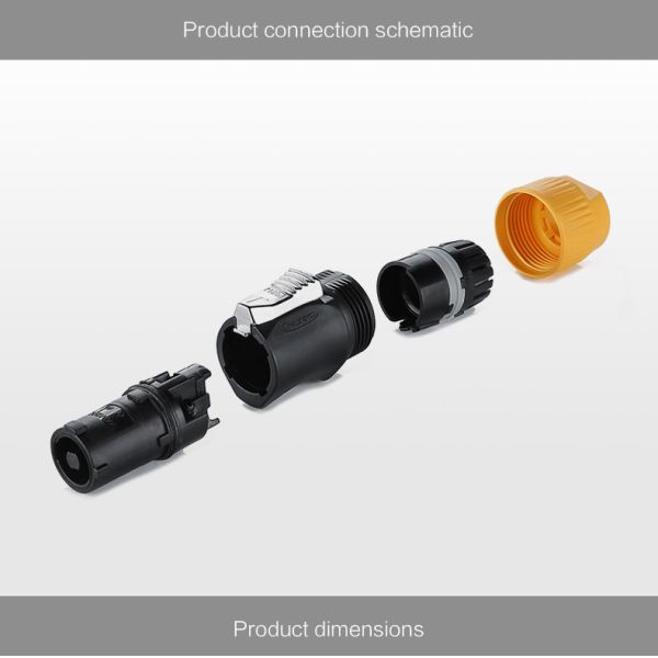 CNLINKO Gray PBt Plastic 3 Pin Power-in Female Powercon Plug Socket Cutout Size 24mm Panel Mount Waterproof Industrial Connector
