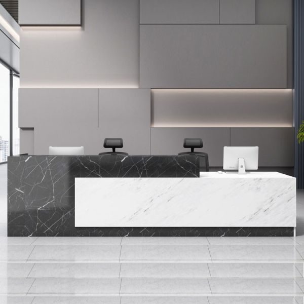 94.4 Inch Modern Front Desk White Marbling Wood 25mm Reception Counter Table