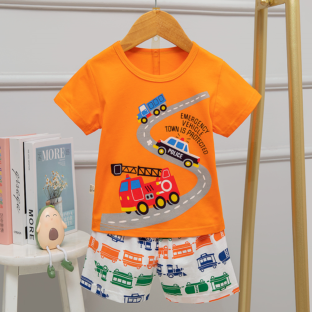 Cartoon Age 4 Cotton Pyjama Set 110cm Height 61cm Bust With Vehicle Pattern