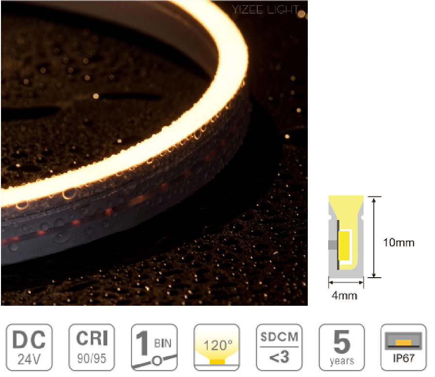 4 *10mm Slim Silicone Neon Strip Ra90 24V Side Bend IP67 Outdoor LED Neon Rope Light