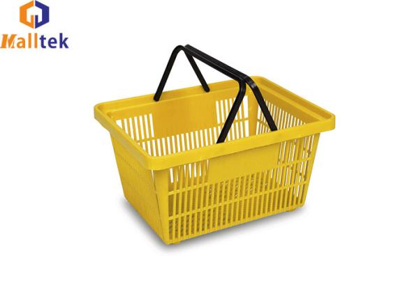 Quality Hypermarket Stackable Resilient Plastic Double Handle Basket for sale