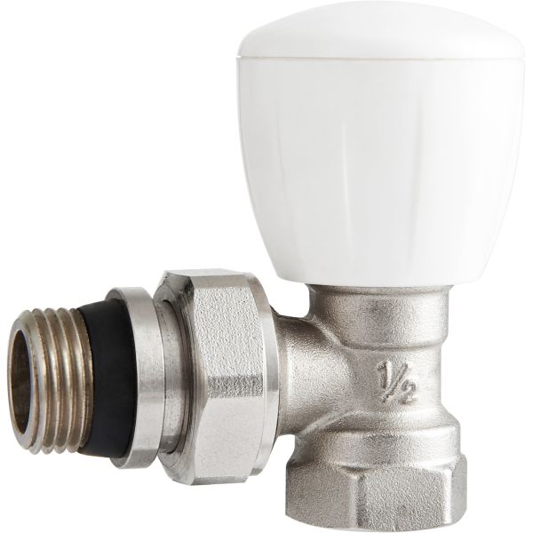 4201 Angle Type Multi-turn Brass TRV Valve for Radiator Supply DN15 Nickel Plated w/ Female Threads x Flex. Male Nipple